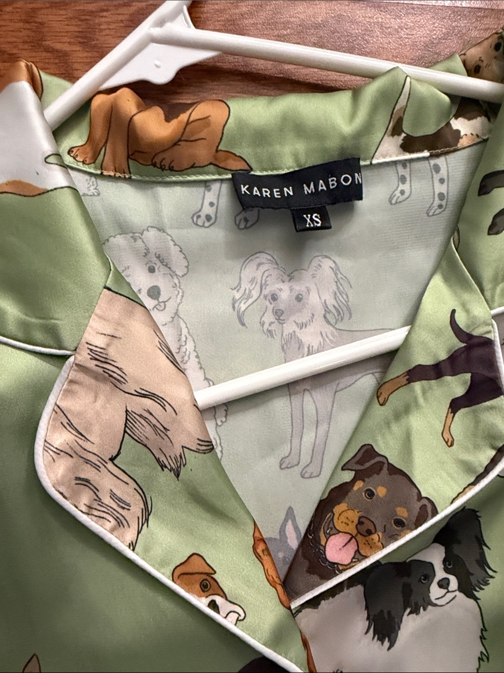 Karen Mabon Dog Print Satin Pajama Set in Light Green - Picture 5 of 7